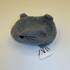 NWT Zara 1-6Y wool blend cat ear knit beret grey